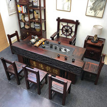 Old ship wood solid wood furniture antique Gongfu tea table and chairs combined brief modern new Chinese tea table tea table