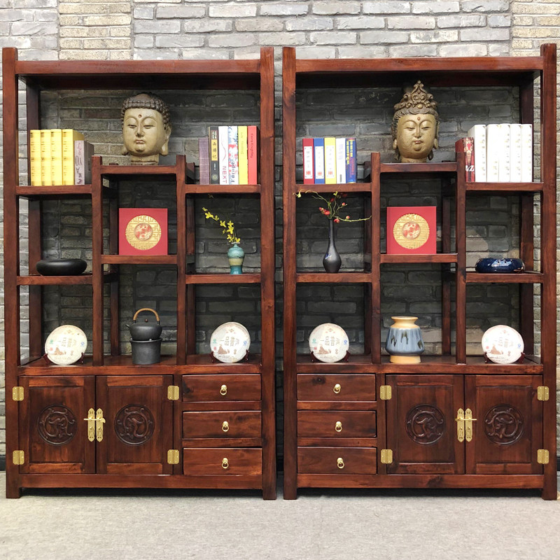Old Ship Wood Bou Ancient Rack Full Solid Wood Imitation Antique Shelve Tea Tea Tea Tea Set Multi Pao Loft Living Room Show Shelf