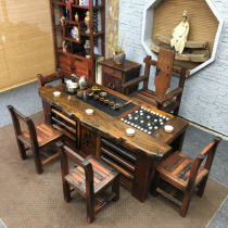 Old boat wood tea table and chairs combined new Chinese solid wood Gongfu tea table tea table tea modern tea house Home tea table