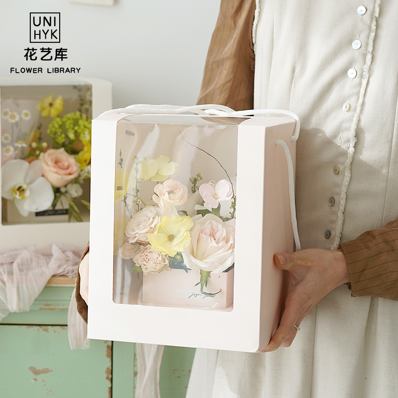 Valentine's Day Carry-on Box Flowers Box Flowers Box Bouquet Boxes of Fins Net Red Transparent Shop Windows Perpetual flower boxes