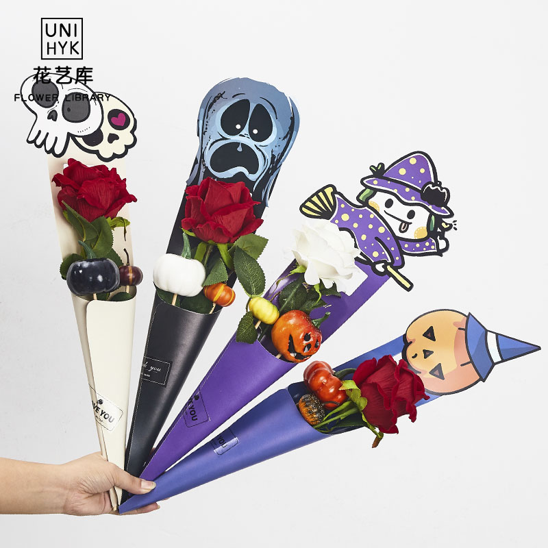 Single rose bouquet packaging bouquet paper Halloween cartoon gift box packaging flower material single flower box empty box