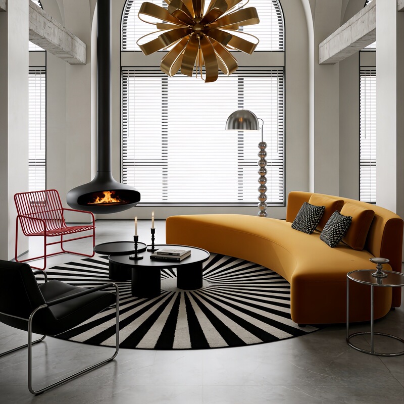 Curved Sofa for Small Living Rooms, Clothing Stores, Beauty Salons, Rest Areas, Reception, Semi-Circular, Irregular Shape, Chaise Longue, Orange