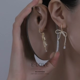 Ретро серьги с бантиком, простой и элегантный дизайн, изысканный стиль, инкрустировано бриллиантами