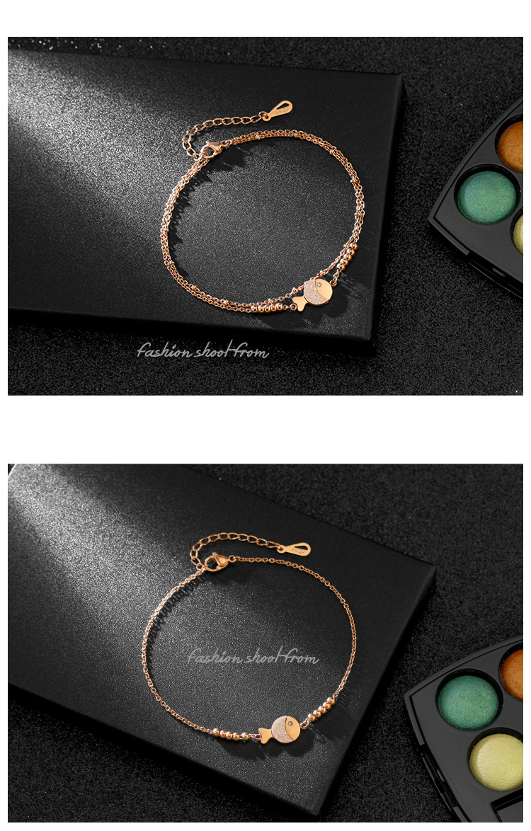 Mới mạ vàng 18K vòng chân vàng nữ Nhật Bản và Hàn Quốc thời trang titan thép màu vàng cá nhỏ vòng chân trang sức sinh viên quà tặng lắc chân nữ thủ công