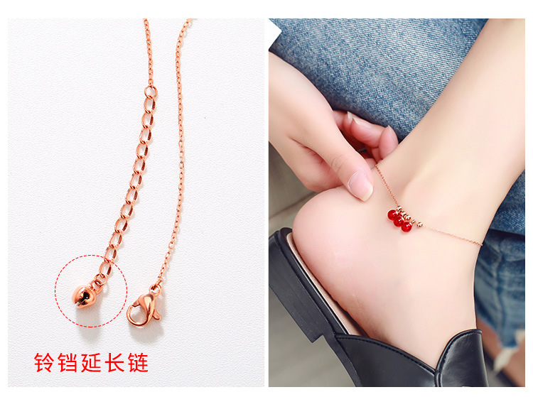 Hồi tưởng vòng chân của phụ nữ mạ 18 K rose gold titanium steel chuông trang trí chân màu vàng tua hạt màu đỏ Hàn Quốc phiên bản của sinh viên đơn giản