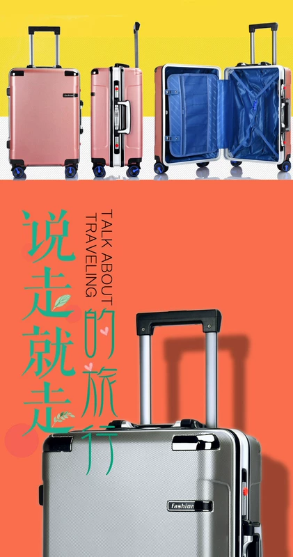 Hộp vali nam triều xe đẩy trường hợp nữ phổ bánh xe Phiên bản tiếng Hàn của hộp mật khẩu công suất lớn in lưới vali màu đỏ 24