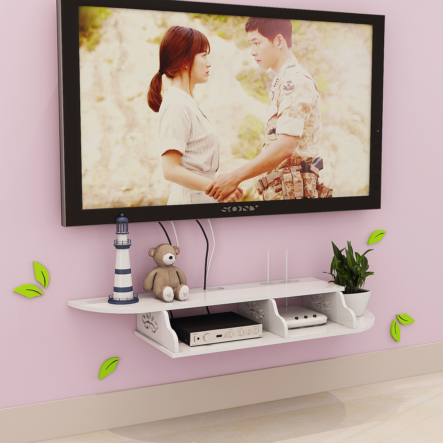Set-top box rack wall hanging free punching living room partition bedroom router storage box