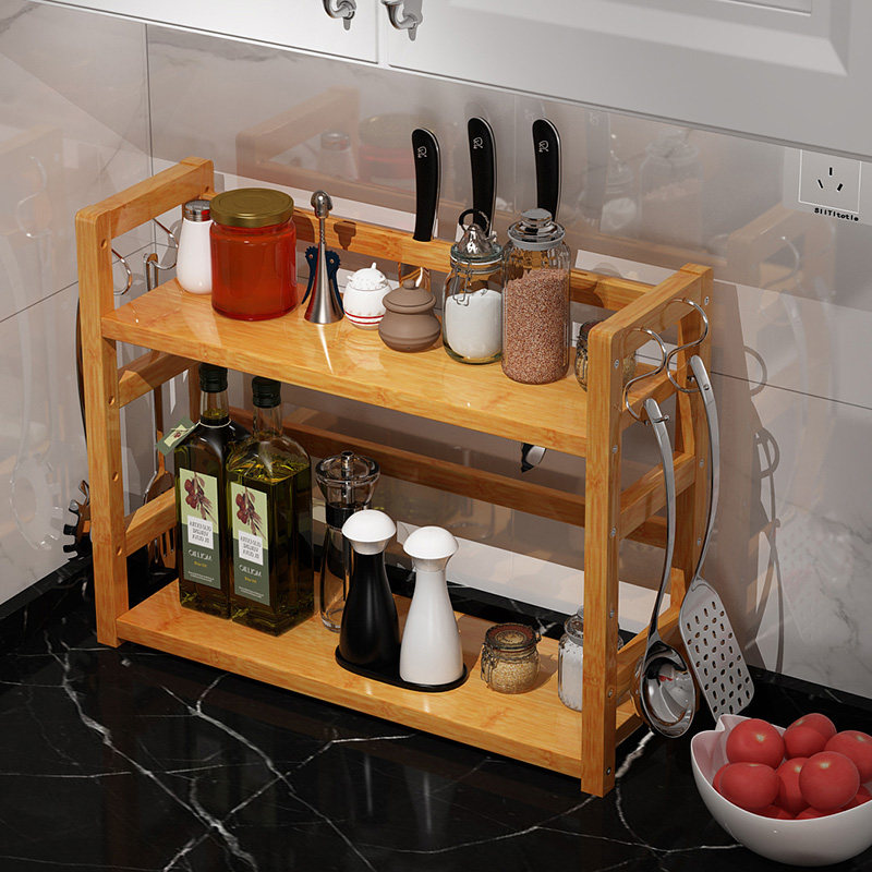 2 Multi - layer kitchen supplies flavors shelf solid wood conditioning to collect free punching province space landing bamboo