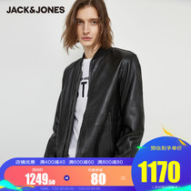 JackJones Jack Jones short motorcycle baseball Sheepskin leather leather jacket mens spring trend street
