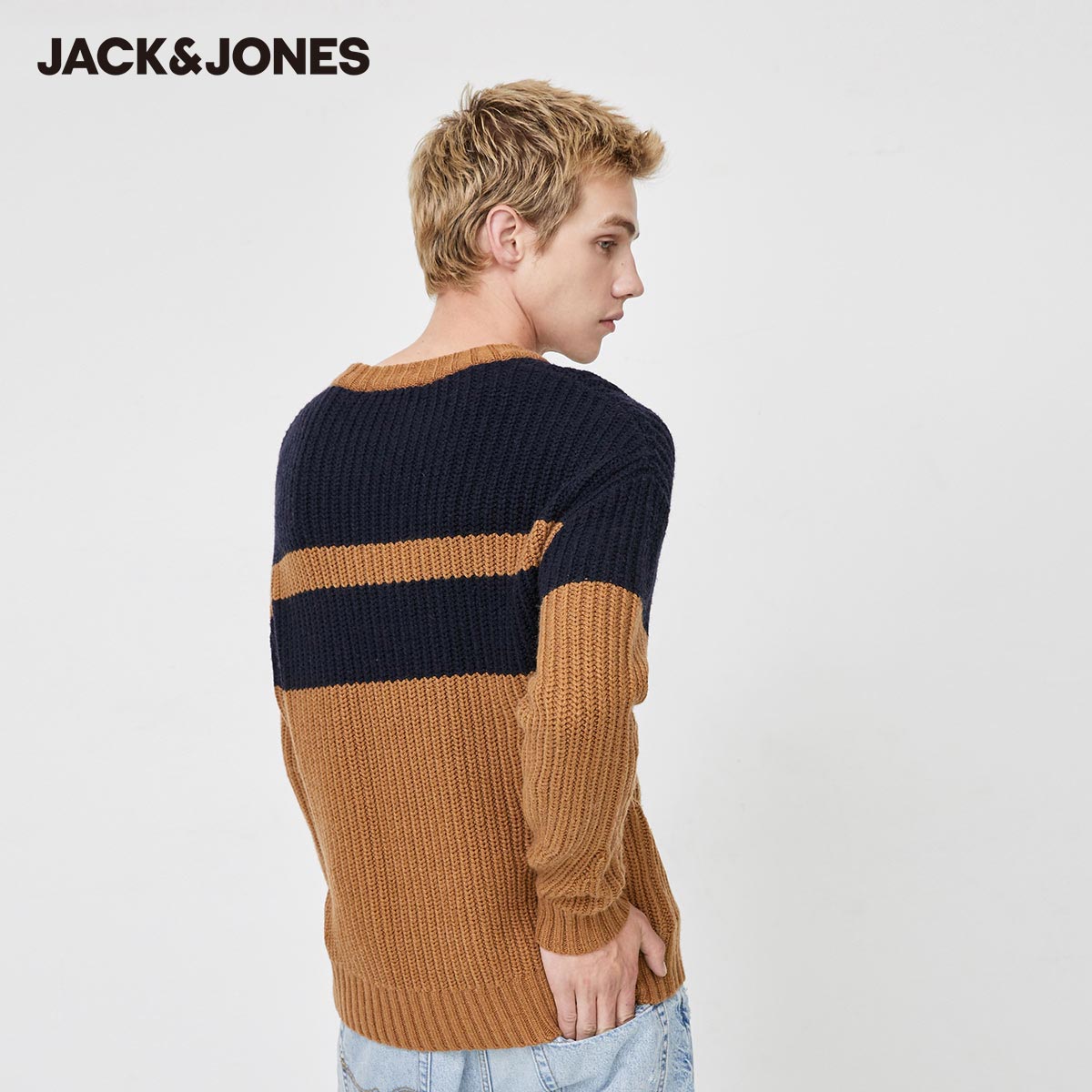 phiên bản Hàn Quốc Jack Jones Jack Jones mùa thu / mùa đông nam len loose-fitting tính cách nhấn màu sọc áo len áo len dày.