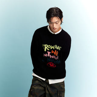 Mlmr autumn and winter new fashion round neck retro striped contrast embroidered sweater knitwear for men and women