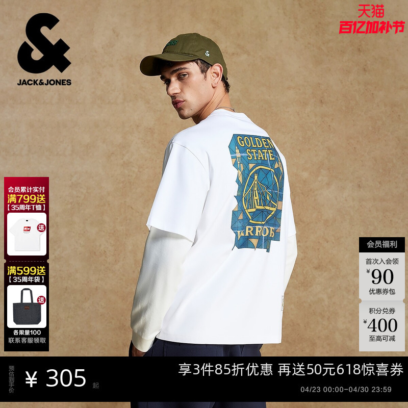 Jack & Jones Spring Short-Sleeve T-Shirt Men's Regular Fit Crew Neck Nba Collaboration Golden State Warriors Top