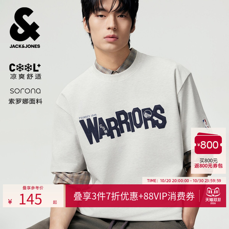 【Cool】Jack & Jones Nba Collaboration Golden State Warriors Summer Men's Short-Sleeve T-Shirt with Letter Screen Printing 226201199 【Cool】Jack & Jones Nba Collaboration Golden State Warriors Summer Men's Short-Sleeve T-Shirt with Letter Screen Printing 226201199