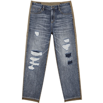 Jack Jones Autumn New Trendy Versatile Wide Leg Pants Washed Contrast Color Splicing Irregular Loose Jeans Mens Wear