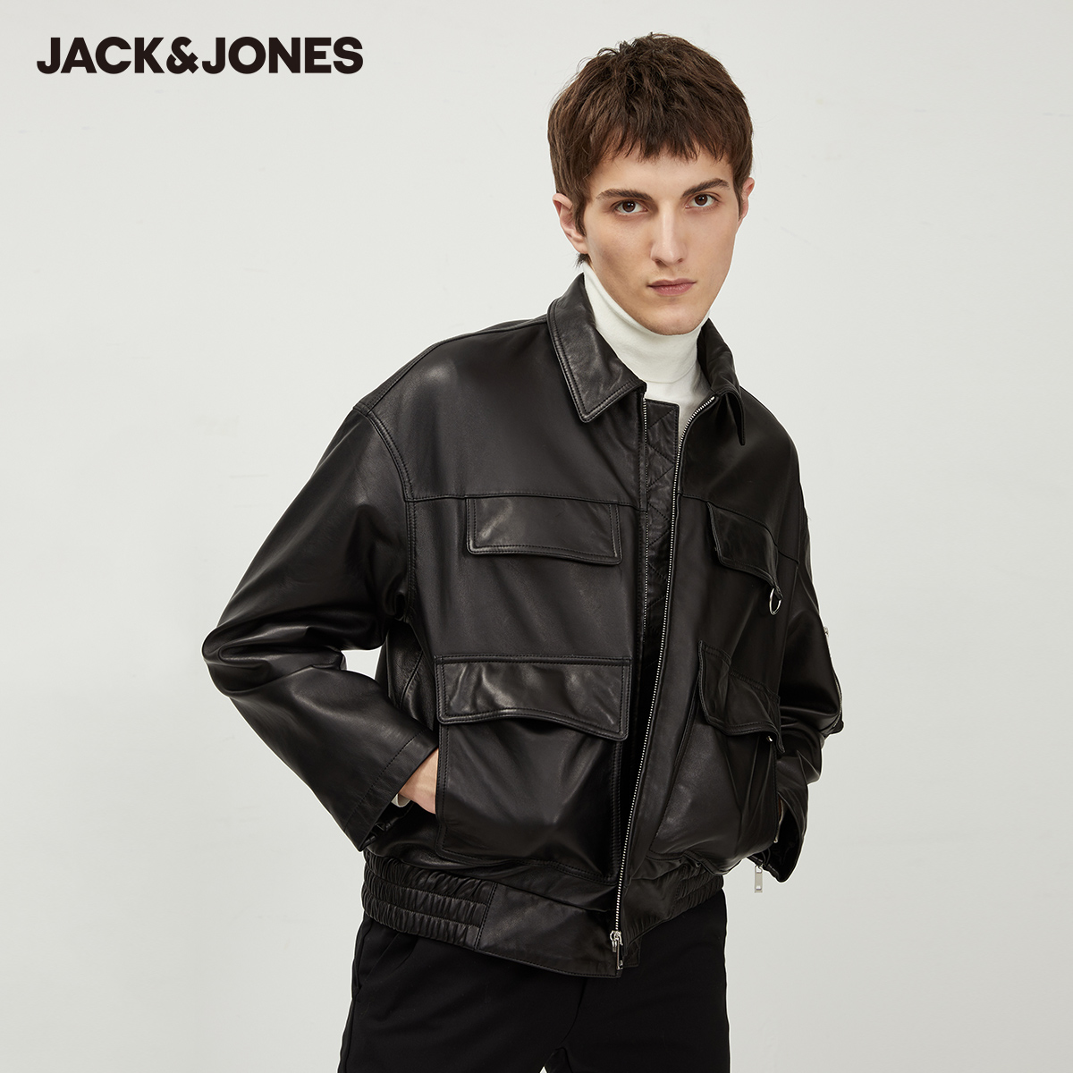 Jack Jones Jack Jones Mùa xuân nam Casual Simple Bike Leather Jacket Jacket 220110518