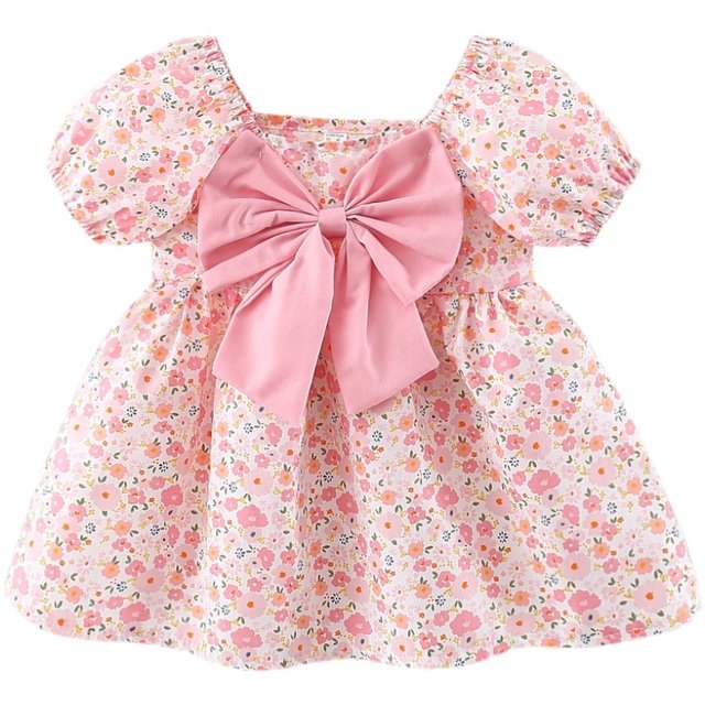 Western-style girl baby dress summer children's little girl big bow floral princess skirt 0-1-3 years old