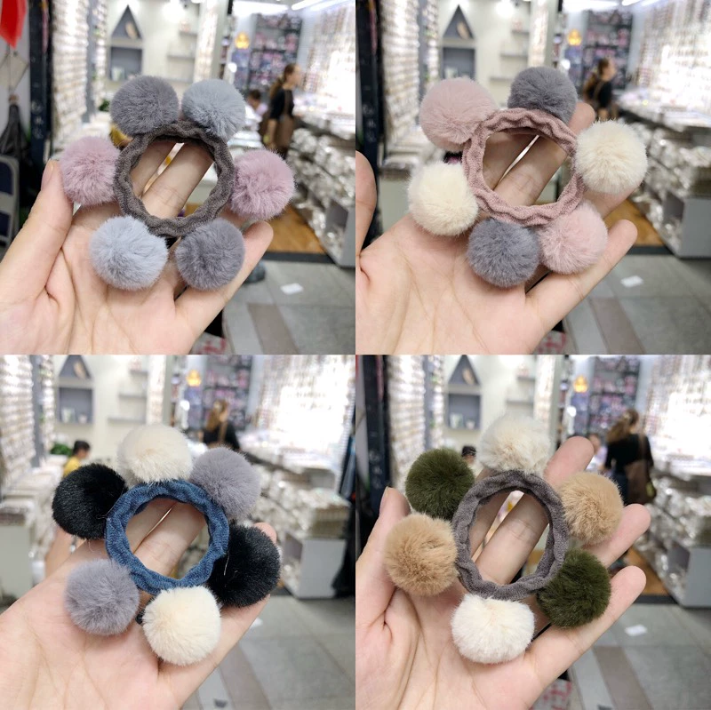 2 cái miễn phí vận chuyển Nhật Bản và Hàn Quốc mùa thu và mùa đông dễ thương sang trọng màu tóc bóng phụ huynh-con dải cao su bóng vòng đầu vòng tóc dây đeo mũ - Phụ kiện tóc
