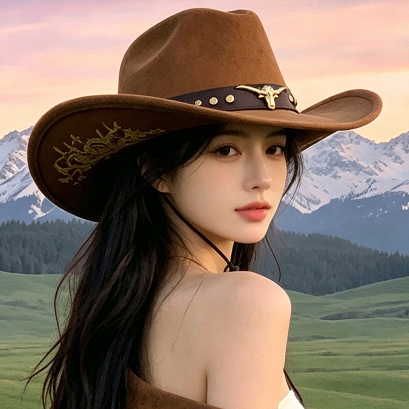 Retro Western Cowboy Hat for Men and Women, Summer Sun Protection and Shading Wide-Brimmed Hat, Ethnic Style Embroidered Sichuan and Tibet Knight Hat