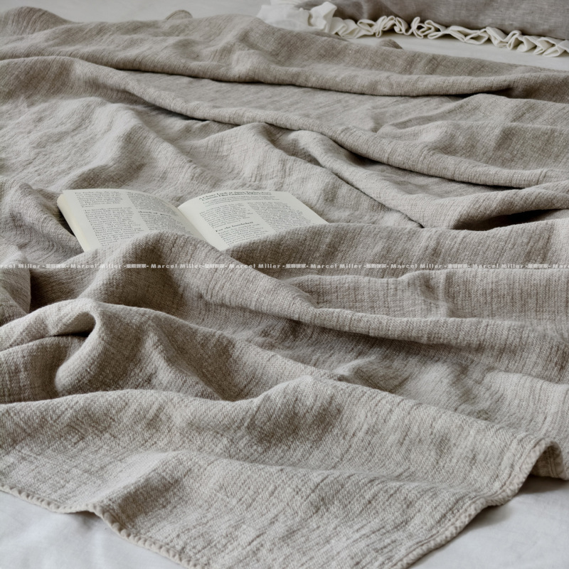 Qingye·100% Hemp Natural Color Blanket, Naturally Undyed, Plant Texture Blanket, Breathable and Antibacterial Air Conditioning Blanket