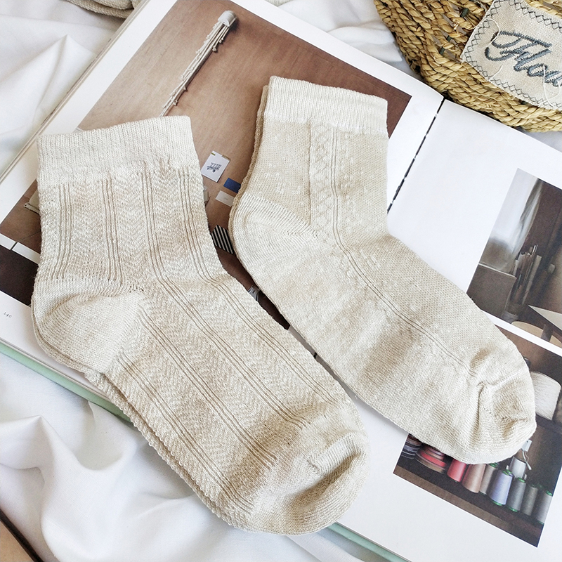 Export remaining jacquard simple linen striped boneless men's socks mid-tube socks comfortable business socks four seasons