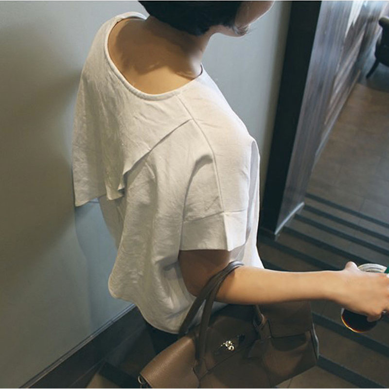 Shadow Killer Quiet and comfortable everyday versatile hemp basic short-sleeved top Flowing back women's T-shirt