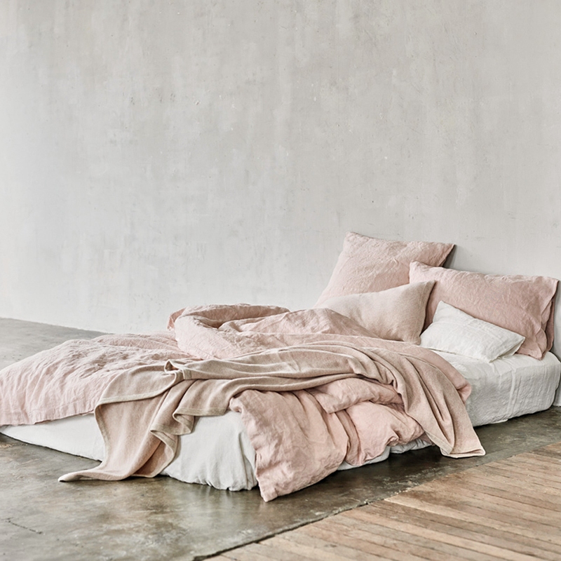 Luxury quality 100% hemp HEMP warm pink pillowcase bed sheet bedding set can be customized solid color