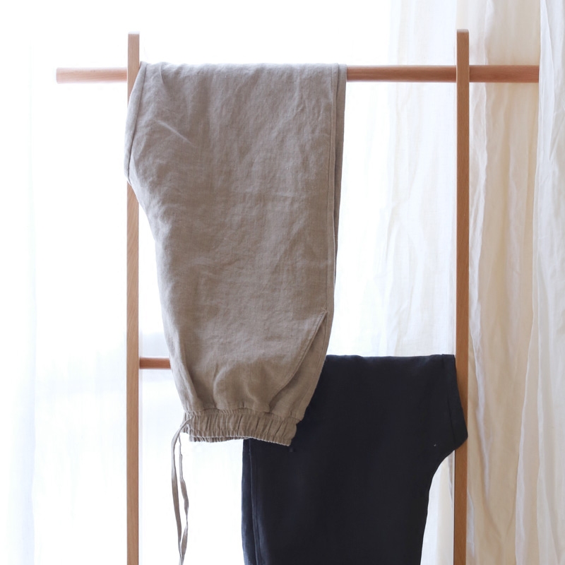 Spring Paragraph Design Free And Comfortable Comfort Pure Linen Male style Loose Close-up Bunch-footed Casual Youth Trousers