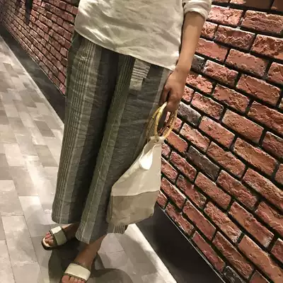 Walking fresh and cool, touching fish pants, comfortable and easy to wear pure linen, casual high-waist nine-point wide-leg pants for women