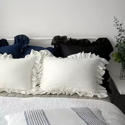 European and American ins style solid color flax ruffles single pillowcase multi-color into breathable bacteriostatic single price