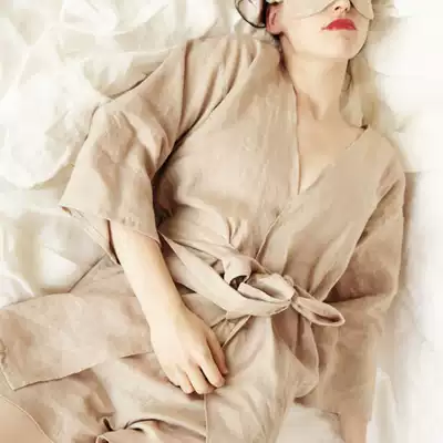 French natural general anesthesia and style simple pure linen leisure resort spa Loose skin-friendly bathrobe nightgown Home