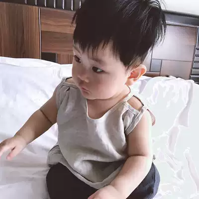 Enzymes washed French hemp base breathable cool pure linen vest for boys and girls vest full linen baby sleeveless top