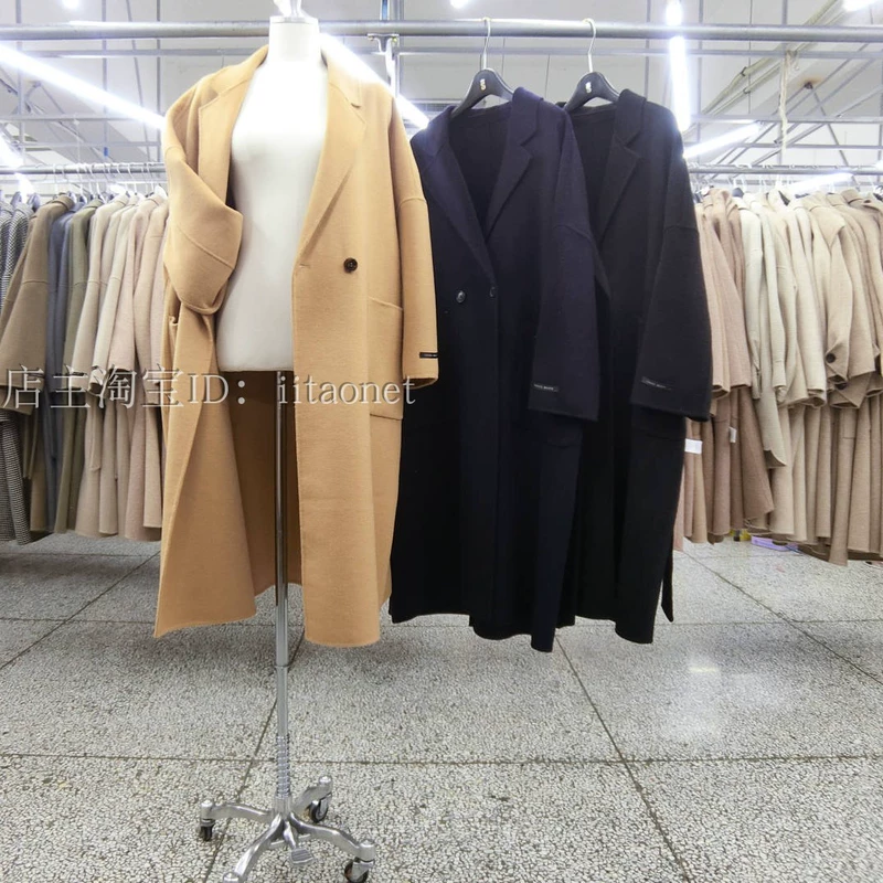 Hàn Quốc khâu tay hai mặt áo cashmere lỏng thắt lưng túi lớn túi lớn áo len dài nữ - Accentuated eo áo áo choang dạ đẹp