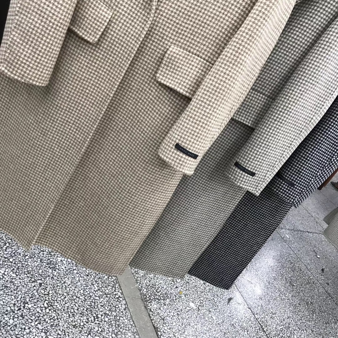 Phiên bản Hàn Quốc của áo len lông cừu houndstooth cổ điển lông cừu cashmere khâu tay lưới mắt chia đôi áo khoác nữ lớn áo khoác cardigan nam