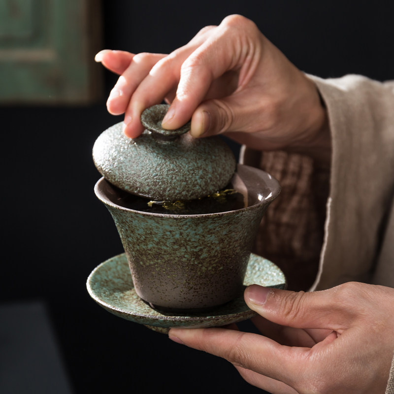 Day Style Coarse Pottery 3-only cover Bowl Tea Cup Ceramic Bubble Tea Bowl Kung Fu Tea Tea Dao Bowl Coarse Pottery Hand Grab Tea Bowl Mesogue