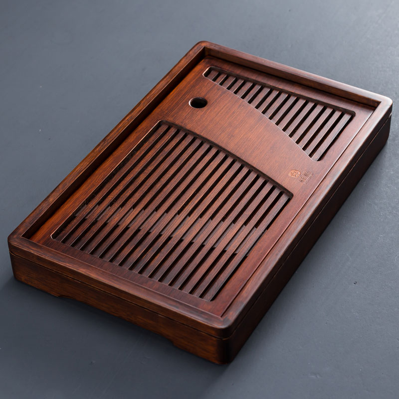 Carbonized bamboo tea tray Household water storage small tea sea Large water storage embedded rectangular dry bubble tray Japanese retro