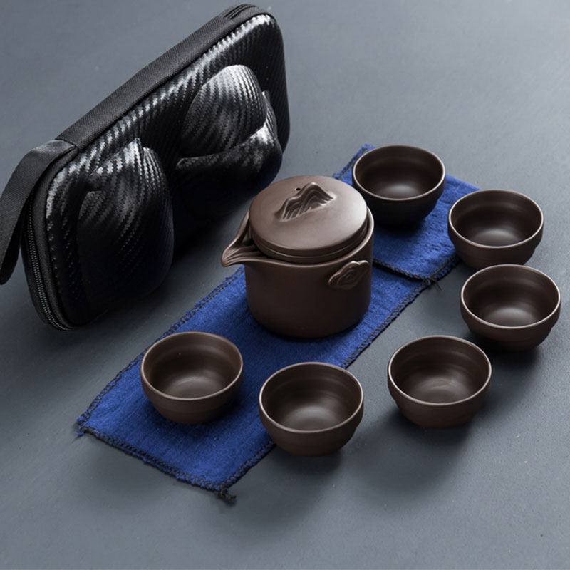 Purple Sand Express Guest Cup One Pot two cups Four-cup travel tea set Set containing portable bag Carry-on Teapot Cup