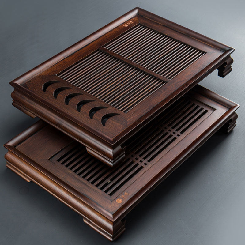 Carbonized bamboo tea tray Household rectangular tea sea large drainage Kung Fu tea set Chinese tea table Simple living room