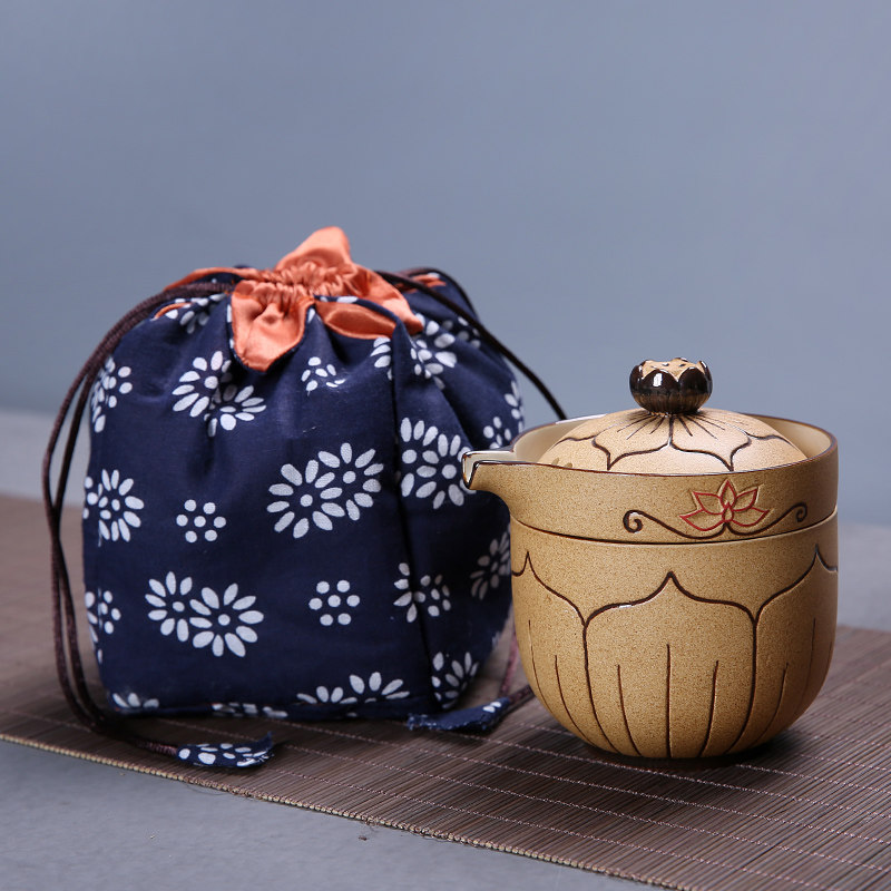 Transfer Art Kiln Coarse Pottery Hand-painted Express Guest Cup Travel Tea Set Group Portable one pot of Japanese style teapot ceramic