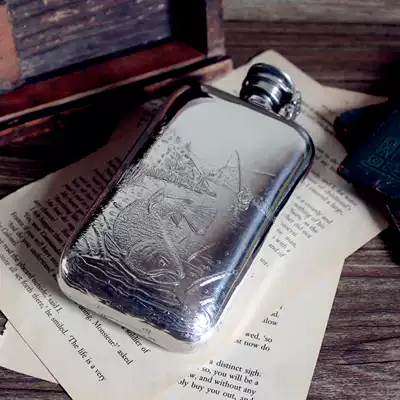 Spot (fishing)) vintage leather case Buck hip flagon master British handmade tin Hulk 6 oz.