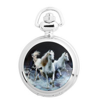Small ceramic pocket watch three horses pocket watch cartoon pocket watch with chain