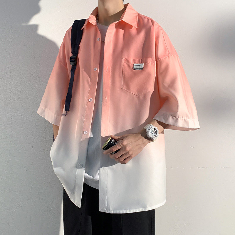 Silk autumn summer shirt, gradient, oversize