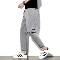 Casual trousers mens summer Korean version of the trend thin elastic Joker gray loose straight tube small foot ankle-length pants