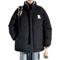Corduroy cotton coat mens winter trendy brand loose stand-collar cotton jacket lamb wool double-sided cotton jacket winter wear