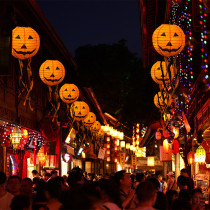 Halloween pumpkin lamp decorations outdoor shopping mall shop scene lantern hanging decoration arrangement glowing paper light string props