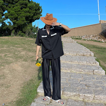 JY Lightly Wearing Casual Pants Men's 2021 Autumn Straight Loose Pleated Pants Thin Ice Silk Pants