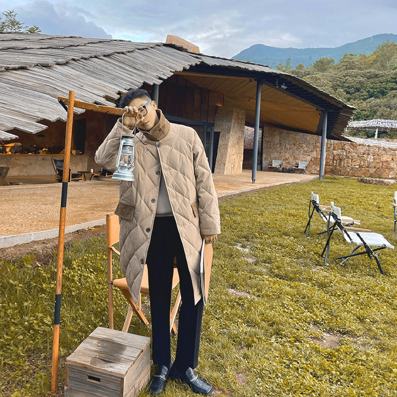 JY light ripening wearing a hitchhiking card its colour magna down clothes men's 2021 new winter thickened with a long version of the plaid jacket