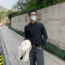 JY Light Mature Black Long Sleeve Shirt Men's Korean 2022 Spring Summer High Quality Casual Loose Solid Color Shirt