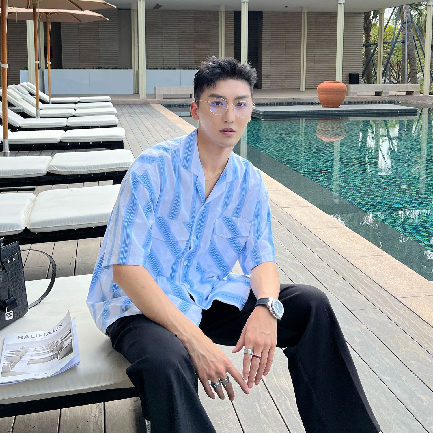 JY Light Cooked Men's Dress Striped Shirt Long Sleeve Men 2022 Casual Long Sleeves Summer Jacket Men's Fashion Trends