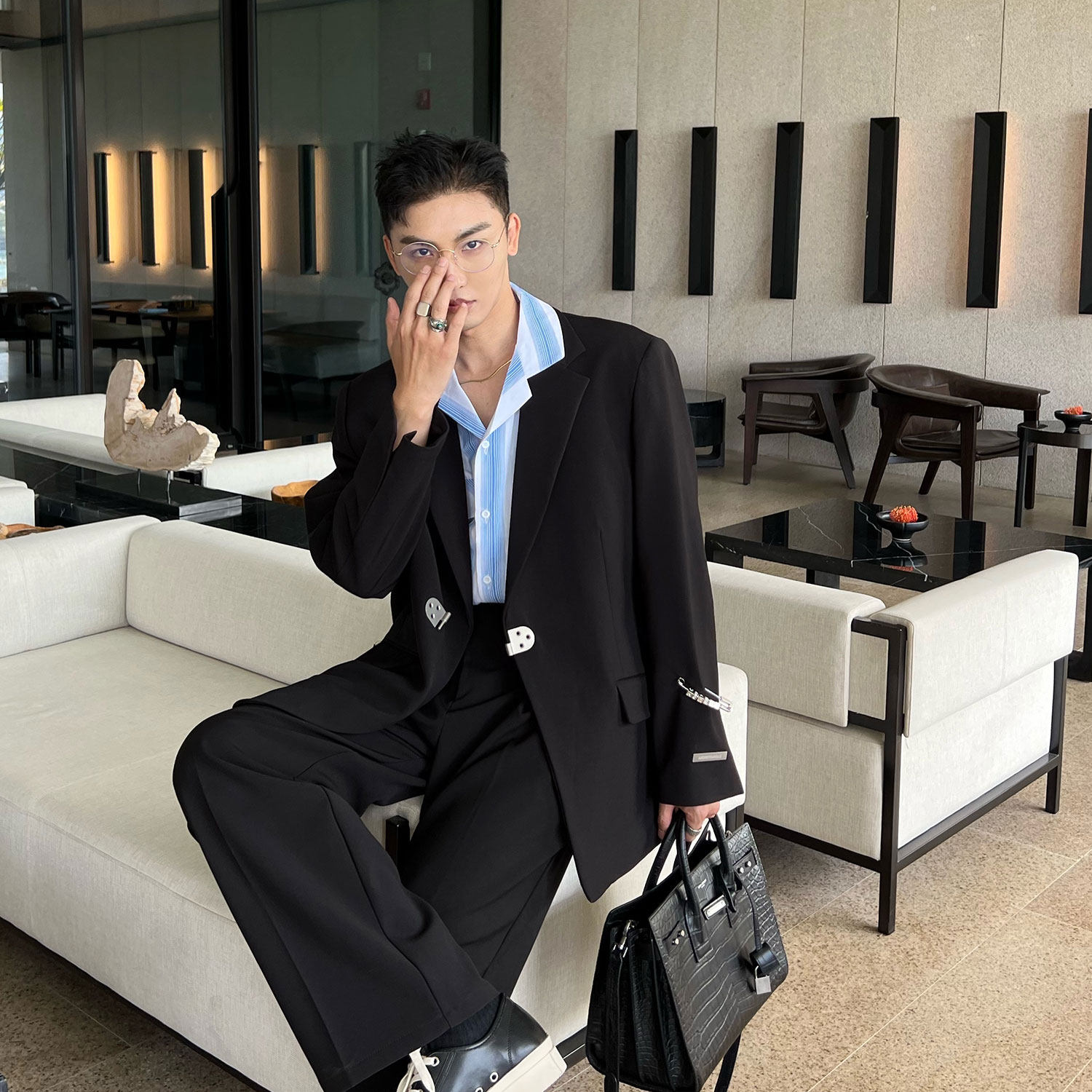 JY Light Cooked Men's Clothing 2022 Casual Spring Flat Collar Men's Clothes Suit Jacket Youth Temperament Little West Suit