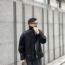 JY lightly cooked wearing a lamb wool jacket man 2021 Winter new gush PU leather thickened warm jacket